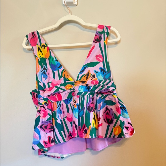 Slate & Willow • Bow Front‎ Avant Garde Floral Crop Top Sz Sm Tropical - Picture 10 of 13